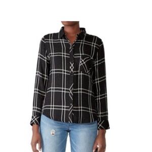 Rails Black & White Plaid Button Down Shirt | Lightweight Soft Blouse XS